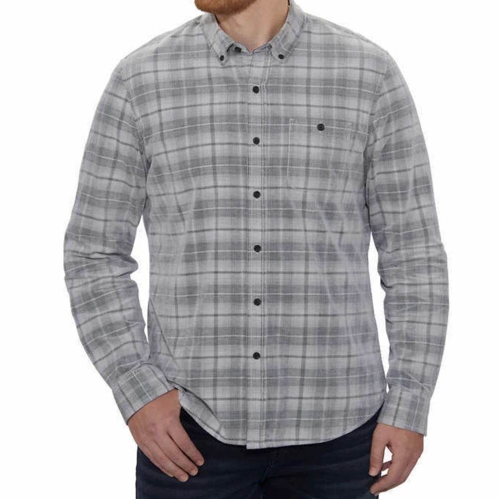 NWT COPPER & OAK Corduroy Button Down Shirt Men's L Flip Cuff Long Sleeve Grey